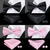 100% Silk Butterfly Pre-Tied Bow Tie Pocket Square Cufflinks Suit Set