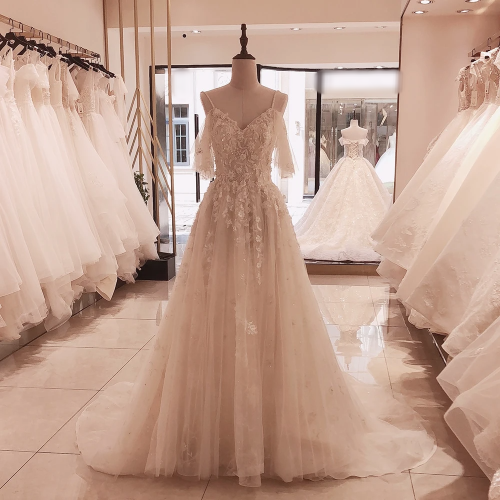 3D Flower Crystal Wedding Gown Ivory / 8