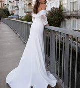 Boho Mermaid Wedding Dress Long puff Sleeve