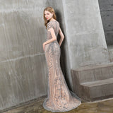 2022 Luxury Handmade Rhinestones Long Evening Dress Cap Sleeve