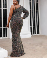 Plus Size One Shoulder Sexy Sequins Dress