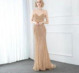 Sparkling Gold Long Evening Dress with crystals