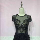 2022 Luxury Handmade Rhinestones Long Evening Dress Cap Sleeve