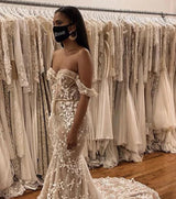 SOLD OUT -Elegant Mermaid Off the Shoulder Sweetheart Full Lace Wedding Dress