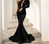 Sexy One Shoulder Puff Sleeve Sequin Dress