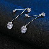 1CT Brilliant cut Moissanite Long Drop Earrings silver based and white gold plated