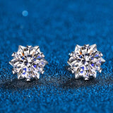 Classic 6 Prong Moissanite Stud Earrings 1CT- 2CT White Gold Plated VVS Lab Diamond Snowflake Studs
