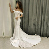 New Satin sexy mermaid off shoulder wedding dress