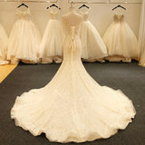 Sexy Deep V neck Long Lace Sleeve Mermaid Wedding Dress