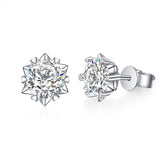 Classic 6 Prong Moissanite Stud Earrings 1CT- 2CT White Gold Plated VVS Lab Diamond Snowflake Studs