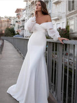 Boho Mermaid Wedding Dress Long puff Sleeve
