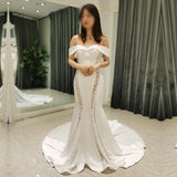 New Satin sexy mermaid off shoulder wedding dress