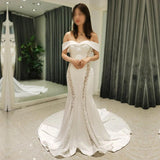 New Satin sexy mermaid off shoulder wedding dress