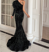 Sexy One Shoulder Puff Sleeve Sequin Dress