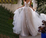 Boho A-Line Backless Wedding Dress 3D Flowers Wedding Gowns