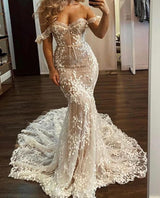 SOLD OUT -Elegant Mermaid Off the Shoulder Sweetheart Full Lace Wedding Dress