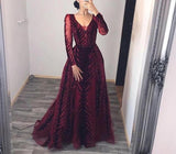 Sexy V Neck Long sleeve Dress- Heavily Beaded