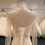 Sexy Deep V neck Long Lace Sleeve Mermaid Wedding Dress