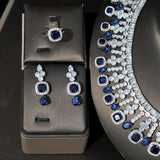 Newly Designed 4 PCS Full Set Luxury Dubai Nigeria Crystal Blue Necklace