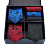 Men's Gift Box Tie 100% Silk Classic Jacquard Woven Tie and Hanky Set