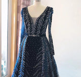 Sexy V Neck Long sleeve Dress- Heavily Beaded