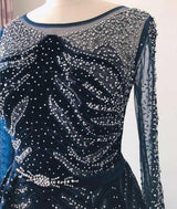 Sexy V Neck Long sleeve Dress- Heavily Beaded