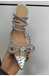 Glitter Rhinestones Crystal bowknot Satin Genuine leather High heels