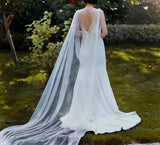 Veil/Cape with Pearls/Glitter Cape for Bridal /Shawl with Pearls Evening Cape