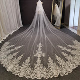 Long Lace Handmade Wedding Veil 4 Meters with Comb- Blusher