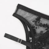 Embroidery Sexy Lingerie Bra+Garters+Thong 3 Piece Set