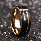 8mm Men Groove Beveled Edge Stainless Steel Wedding Band