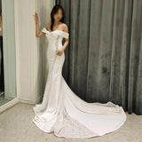 New Satin sexy mermaid off shoulder wedding dress