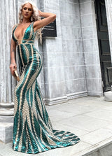 Bridesmaid and Prom Deep V Neck Backless Sequin Dress Bodycon Bridesmaids Gowns