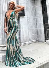 Bridesmaid and Prom Deep V Neck Backless Sequin Dress Bodycon Bridesmaids Gowns