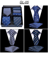 Men's Gift Box Tie 100% Silk Classic Jacquard Woven Tie and Hanky Set