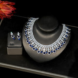 Newly Designed 4 PCS Full Set Luxury Dubai Nigeria Crystal Blue Necklace