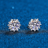 Classic 6 Prong Moissanite Stud Earrings 1CT- 2CT White Gold Plated VVS Lab Diamond Snowflake Studs