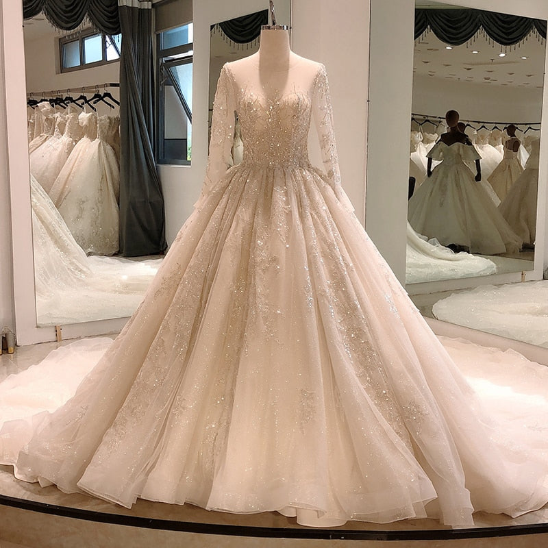 slim fit dress slacks Shiny Sequined Tulle Long Sleeves See Through Beach Wedding Dresses, CW0302 Custom Size(Leaving A note) / Custom Color(Leaving A note)