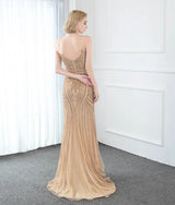 Sparkling Gold Long Evening Dress with crystals