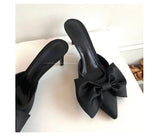 Women's Bowknot Cat Heel Low Heel Mid Heel Pointed Toe Shoes Slippers High Heels