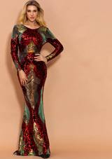 Sexy O Neck Long Sleeve Backless Sequin Dresses