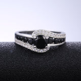 Black Stone Women Fashion Wedding Ring Dazzling Crystal Zircon