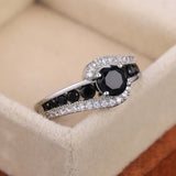 Black Stone Women Fashion Wedding Ring Dazzling Crystal Zircon