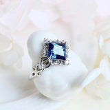 Vintage style Princess Cut Lab Sapphire Ring 925 Sterling Silver