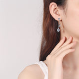 1CT Brilliant cut Moissanite Long Drop Earrings silver based and white gold plated