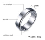 Men's Personalized Spinner Ring 6mm Stainless Steel Rotatable Wedding Band Custom Name/Date/Initial