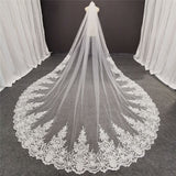 Long Beautiful Lace Bridal Veil with Comb 3.5 Meters 1 Layer Cathedral