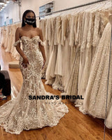 SOLD OUT -Elegant Mermaid Off the Shoulder Sweetheart Full Lace Wedding Dress