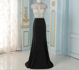 Elegant Black Crystals Mermaid Evening Dresses Long Cap Sleeve Formal Evening Gown (limited supply)