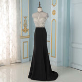 Elegant Black Crystals Mermaid Evening Dresses Long Cap Sleeve Formal Evening Gown (limited supply)